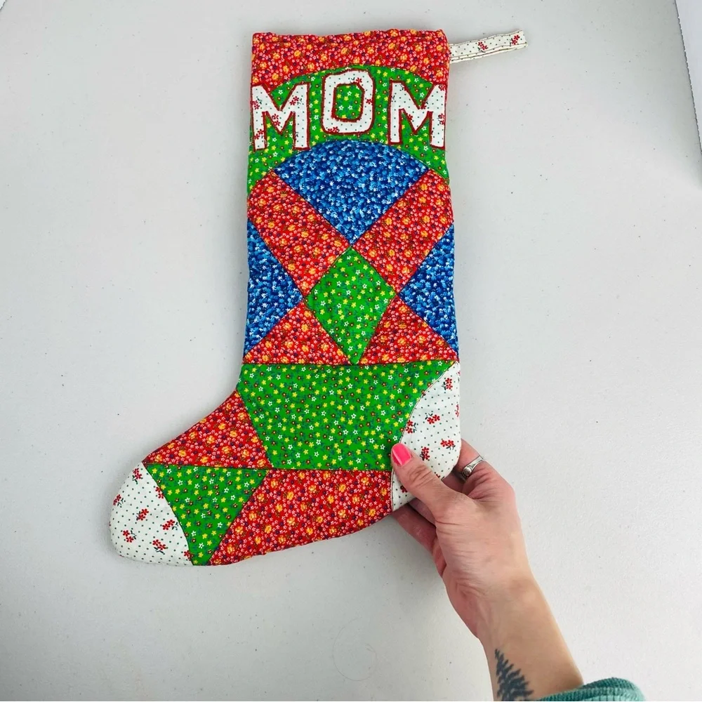 Quilted Colorful Patchwork‎ Christmas Mom Stocking